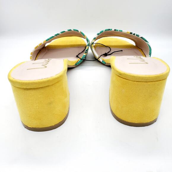 Lulus Jax Yellow Multi Print Vegan Suede Mules Sz 6.5 - Picture 8 of 11
